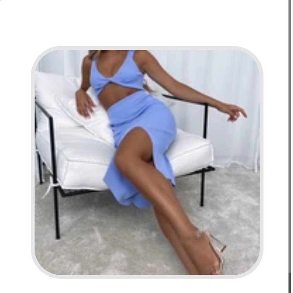 White fox blue periwinkle midi slit skirt